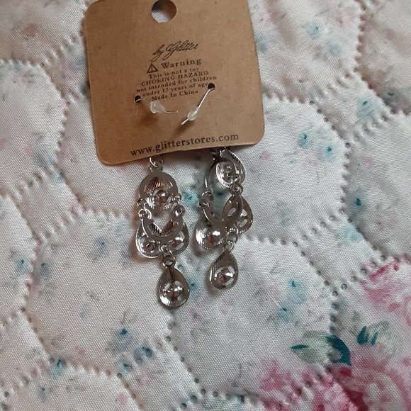 G by Glitter Silvertone Triple Drop Earrings - Picture 2 of 4